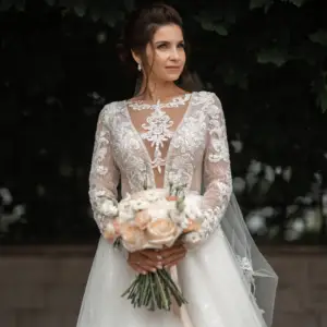 Regal Long-Sleeve Lace Appliqué Gown