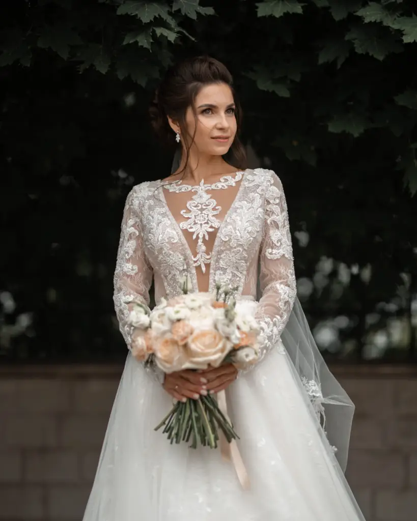 Regal Long-Sleeve Lace Appliqué Gown